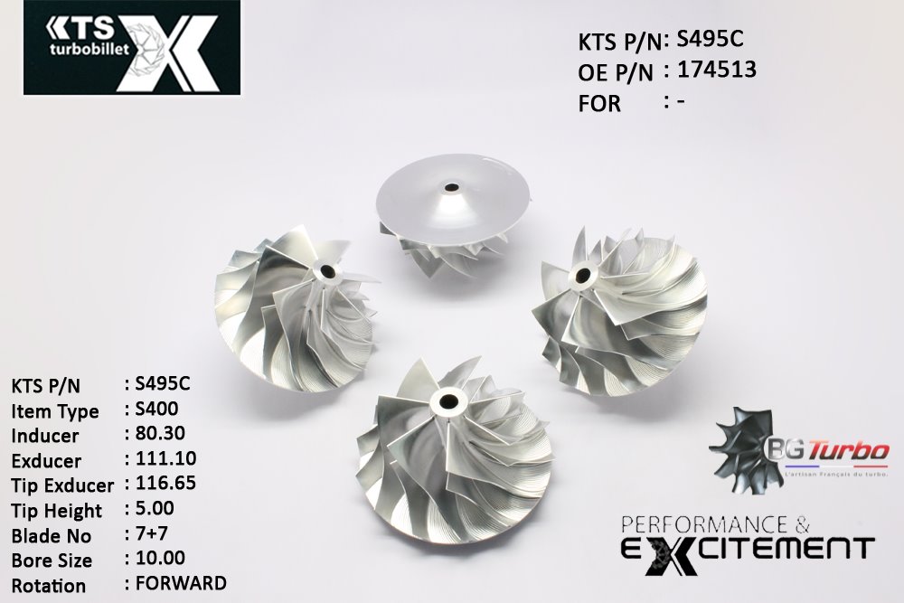 Turbo ROUE FORGÉE MFS PERFORMANCE - 7+7 PALES - INDUCER : 80,3 - EXDUCER : 111,1 - TYPE : S400ANGLE : 45° - ROTATION : Forward - SUPER BACK : 7,55 - BORE SIZE : 10
